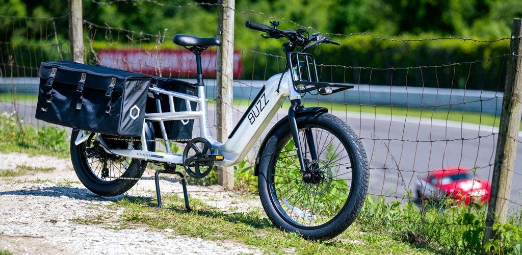 side profile view of Buzz Bicycles' new model The Beekeeper, an electric cargo bike