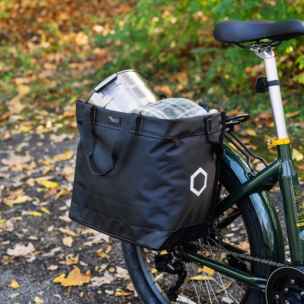 Buzz e-bike rear rack bin for storage